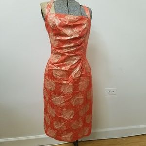 VTG 50s Ruched Floral Lame Wiggle Cocktail Dress